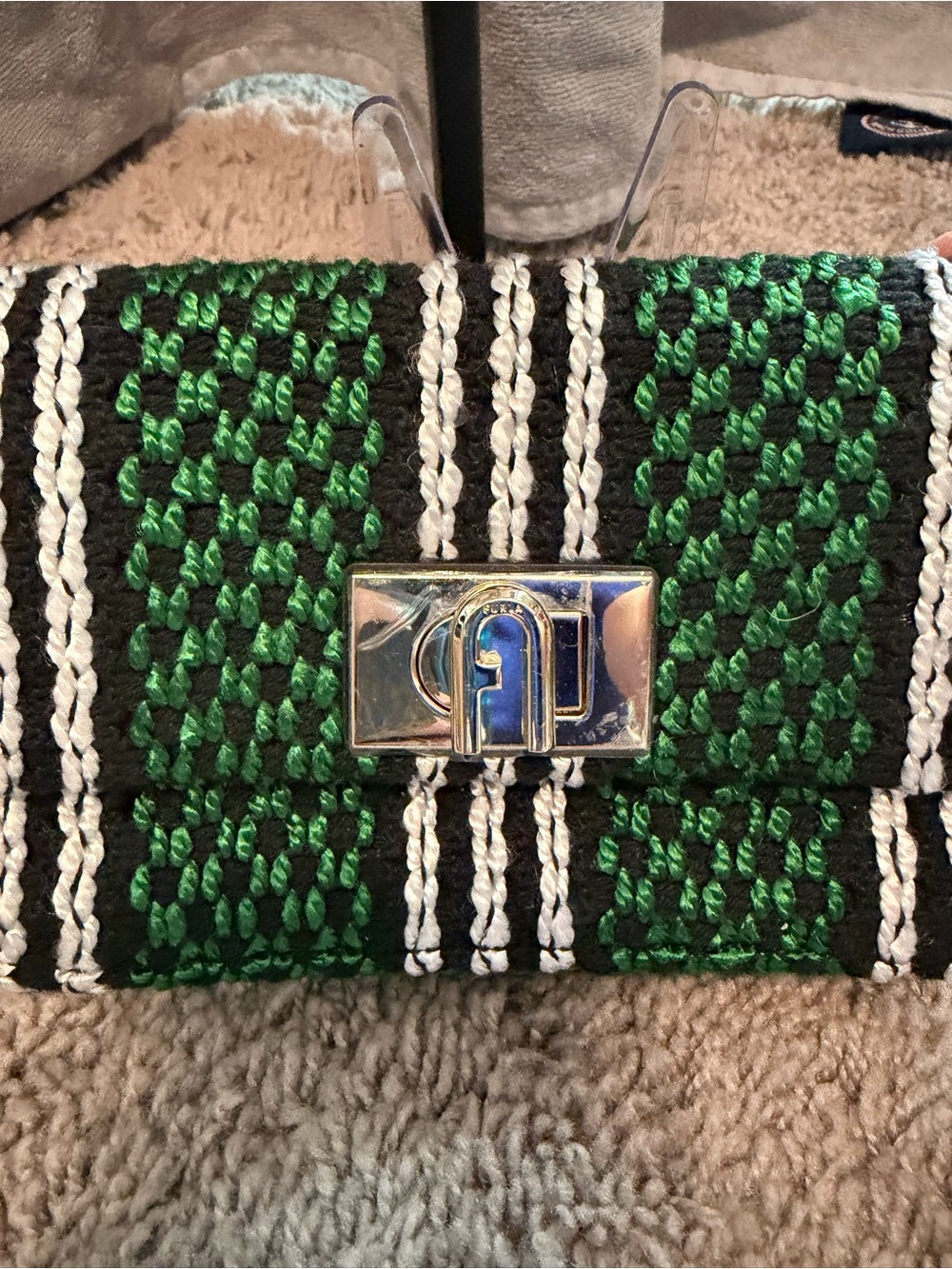 Furla Green, Black & White Woven Mini Bag - Picture 5 of 8